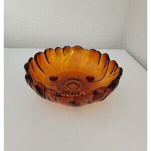 Vintage Indiana Colony 11" Petals Amber 3 Toed Footed Salad Fruit Bowl